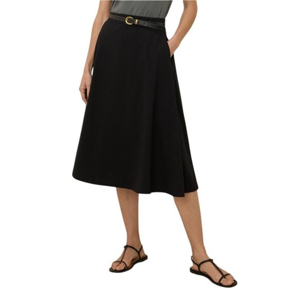 Pact Women's Black Fit-and-Flare Midi Skirt Size Large w/ Pockets Organic Cotton - Picture 1 of 9